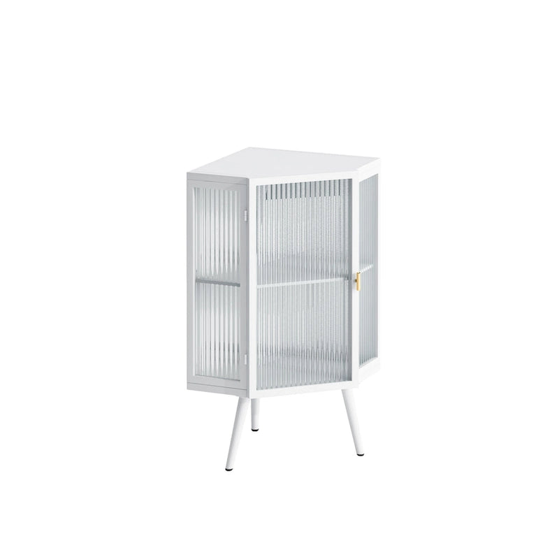 Floor Coner Cabinet, 3 Tiers with Tempered Glass Doors and Storage Shelves