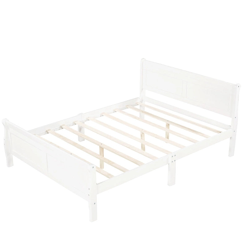 Wood Platform Bed with Headboard and Wooden Slat Support