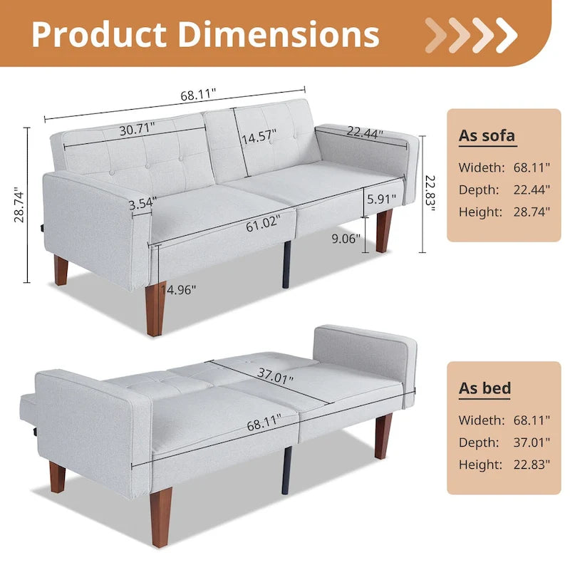 Futon Sofa Bed Memory Foam Couch Sleeper Daybed Foldable Convertible Loveseat