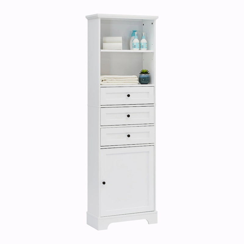 Tall Storage Cabinet with 3 Drawers and Adjustable Shelves for Bathroom