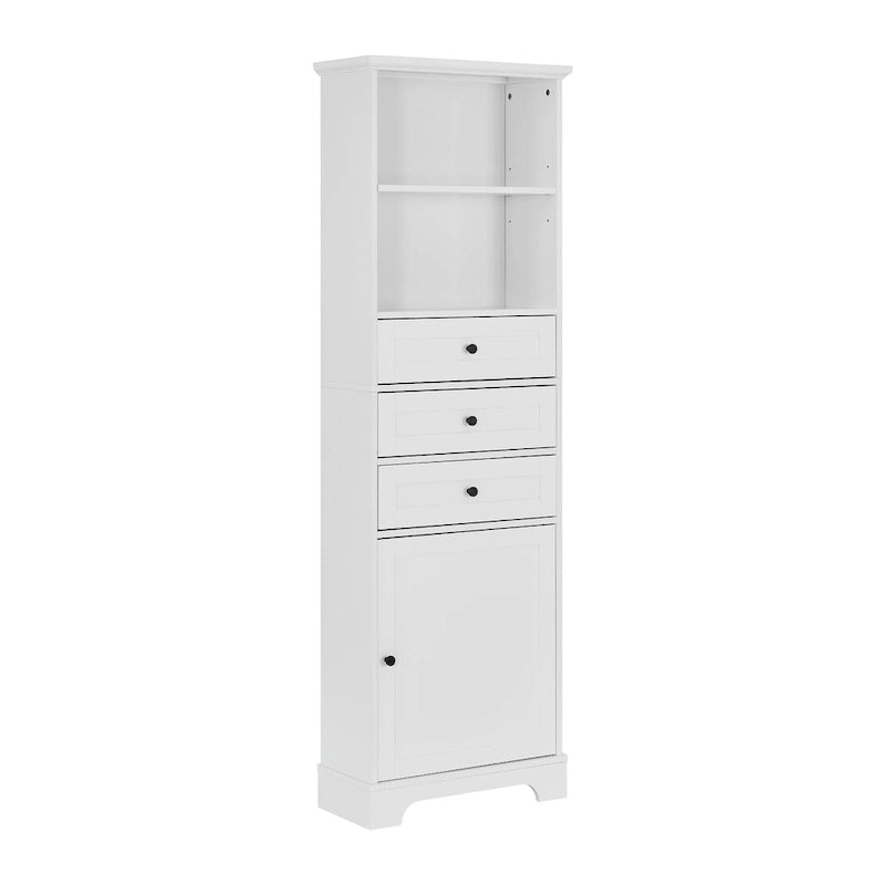Tall Storage Cabinet with 3 Drawers and Adjustable Shelves for Bathroom