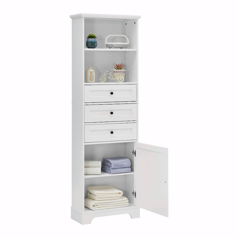 Tall Storage Cabinet with 3 Drawers and Adjustable Shelves for Bathroom
