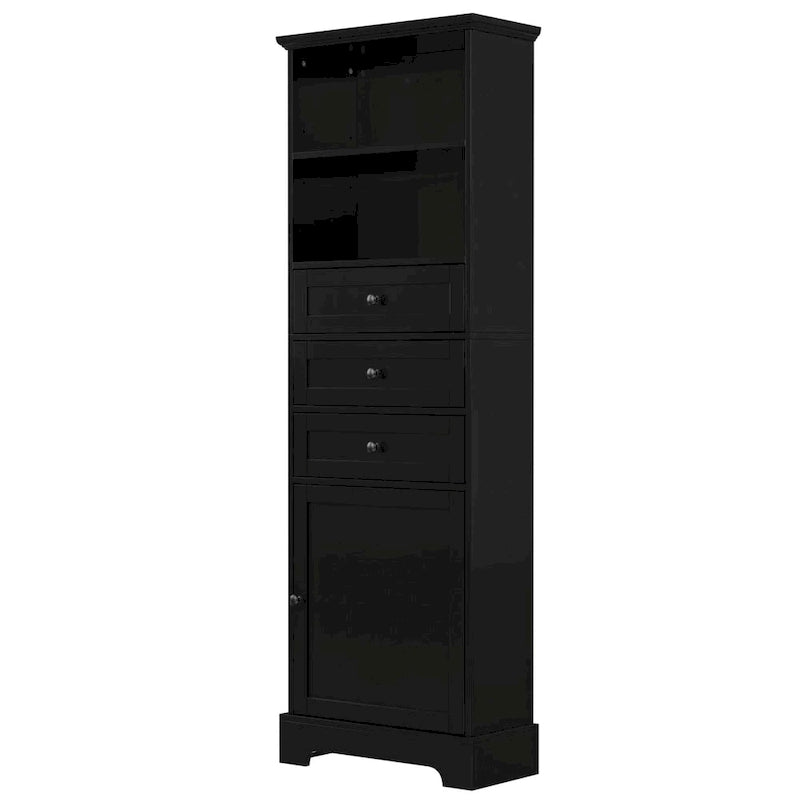 Tall Storage Cabinet with 3 Drawers and Adjustable Shelves for Bathroom