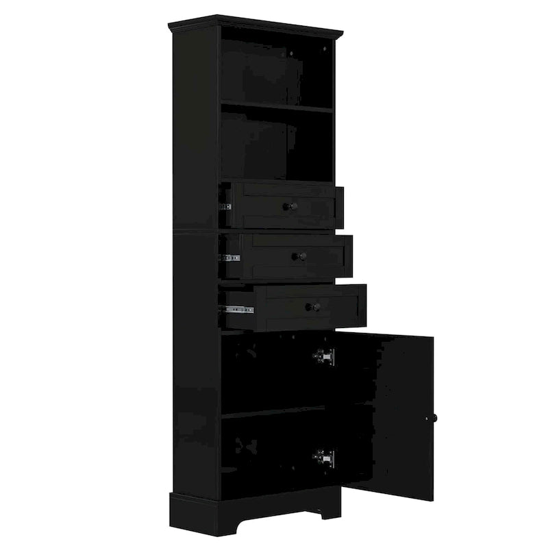 Tall Storage Cabinet with 3 Drawers and Adjustable Shelves for Bathroom