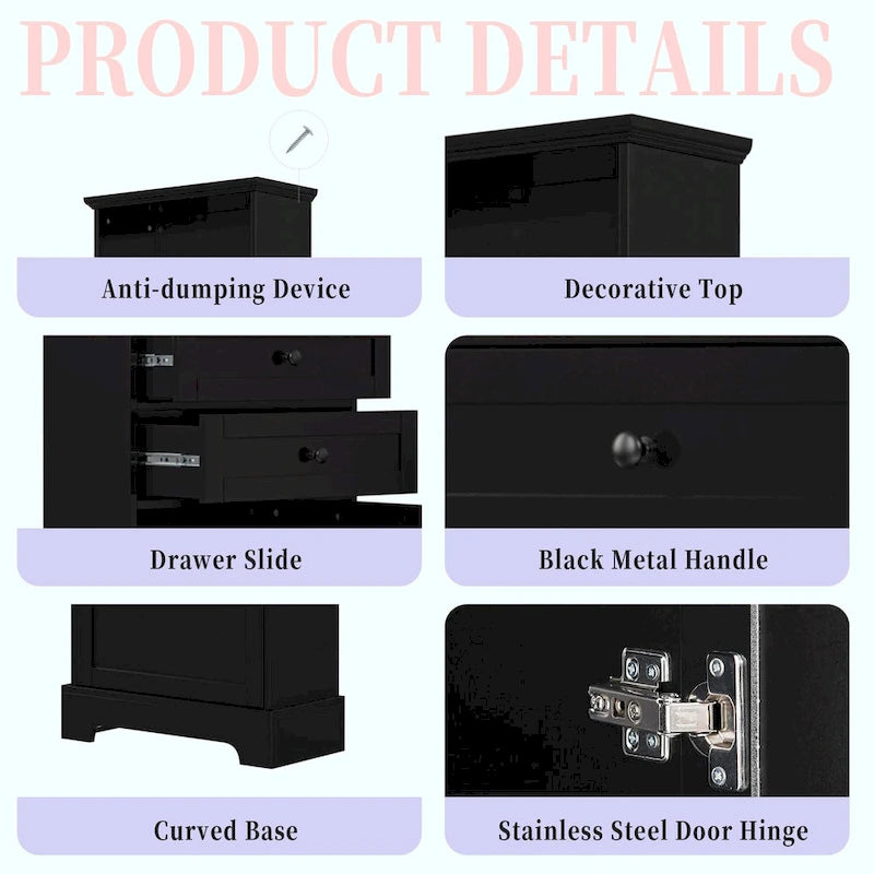 Tall Storage Cabinet with 3 Drawers and Adjustable Shelves for Bathroom