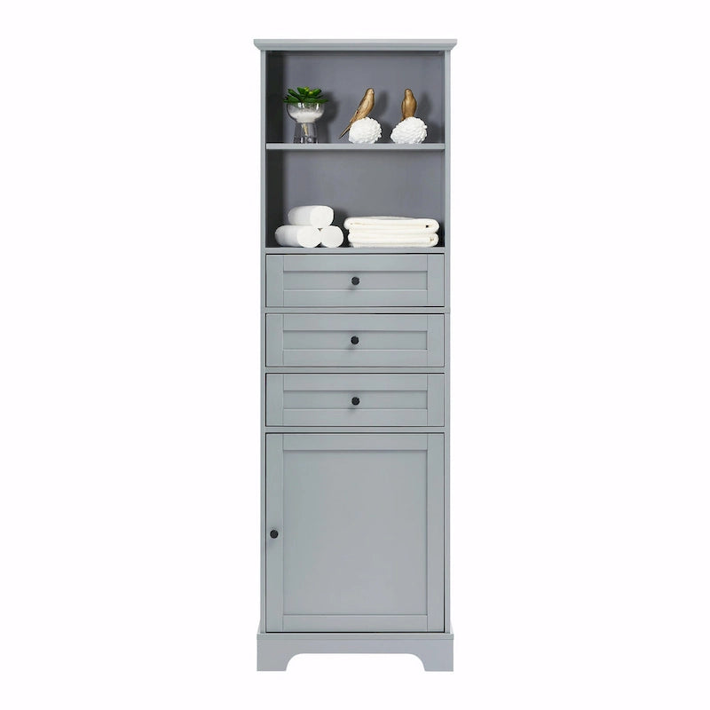 Tall Storage Cabinet with 3 Drawers and Adjustable Shelves for Bathroom