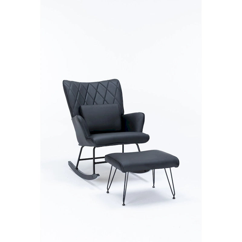 Rocking Chair, Glider Chair, Rocking Accent Chair with Lumbar Pillow and Ottoman for Nursery/Living Room/Bedroom