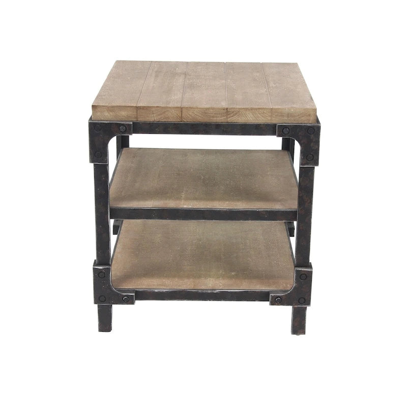Wood 2 Shelves Side End Accent Table - Brown - Roche River Decor