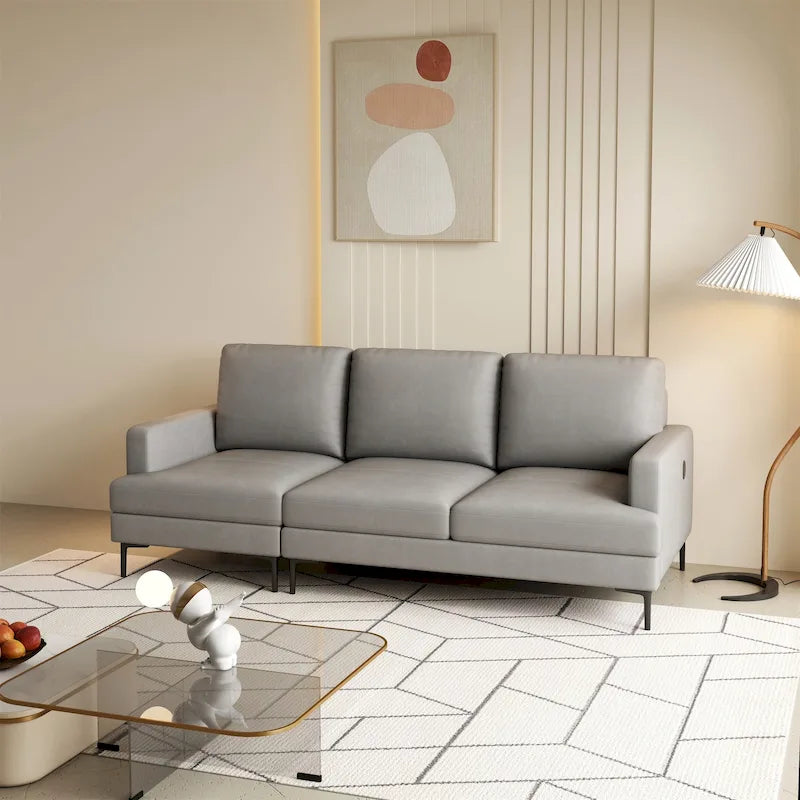 Modern Faux Leather Sectional Sofa with USB Port