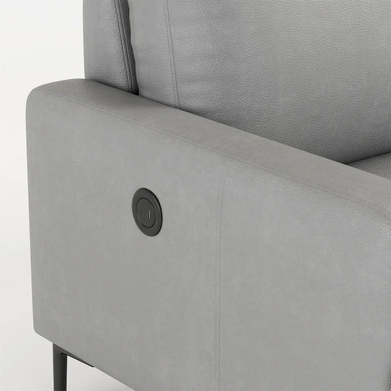 Modern Faux Leather Sectional Sofa with USB Port